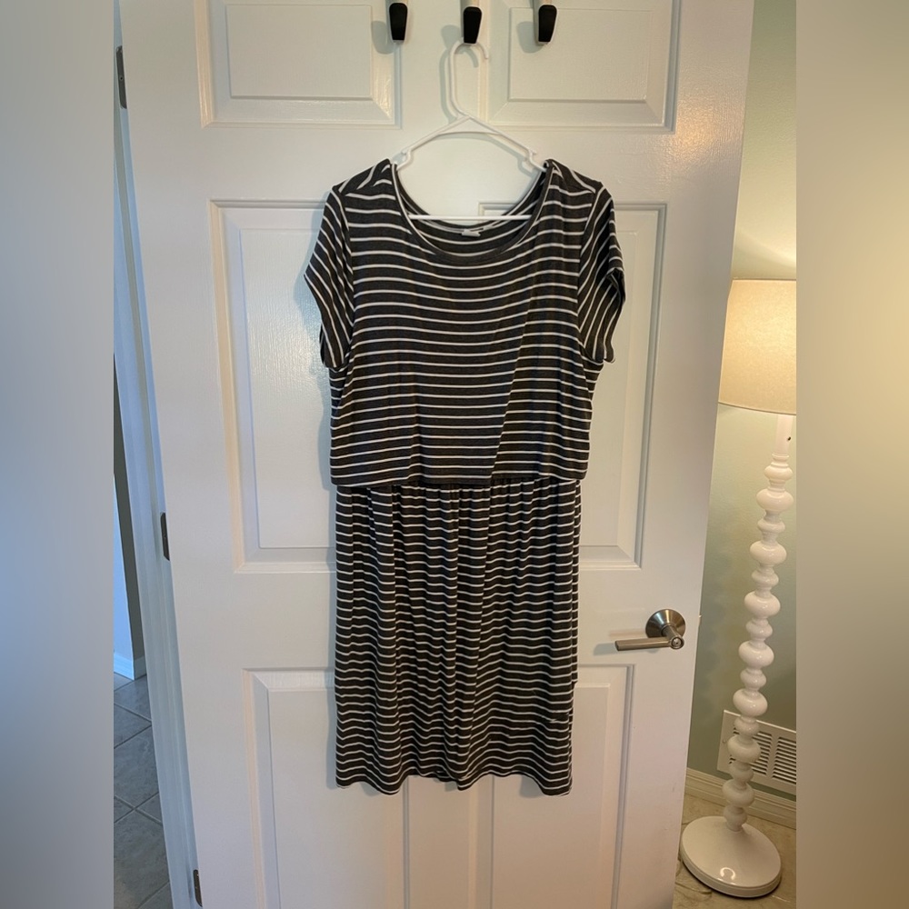 Grey and White Maternity and Breastfeeding Dress